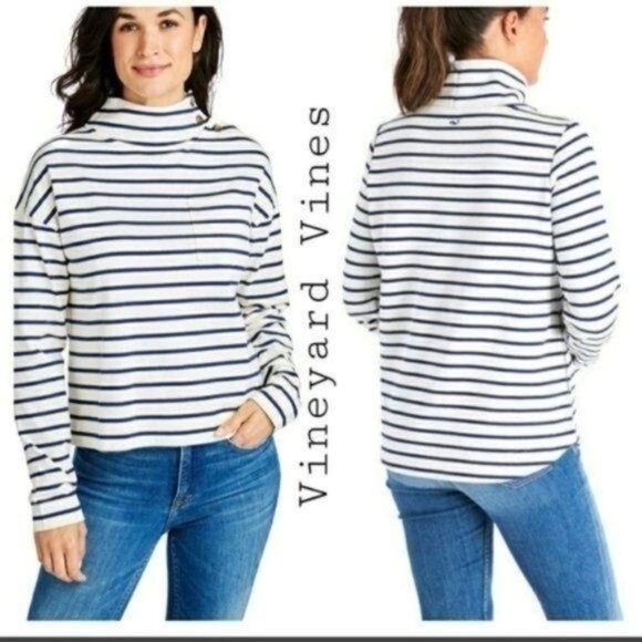 Vineyard Vines Mock Neck Striped Long Sleeve Top - Picture 1 of 8
